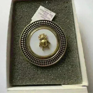 Lia Sophia Memento PENDANT PIN BROOCH with Beetle on Mother of Pearl Gold tone